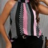 95ea77d7-7ae6-4ed9-91c6-2542618367d8.jpg Stylish Women Contrast Polka Dot Print Casual Cold Shoulder Halter Blouse – Trendy & Comfortable!
